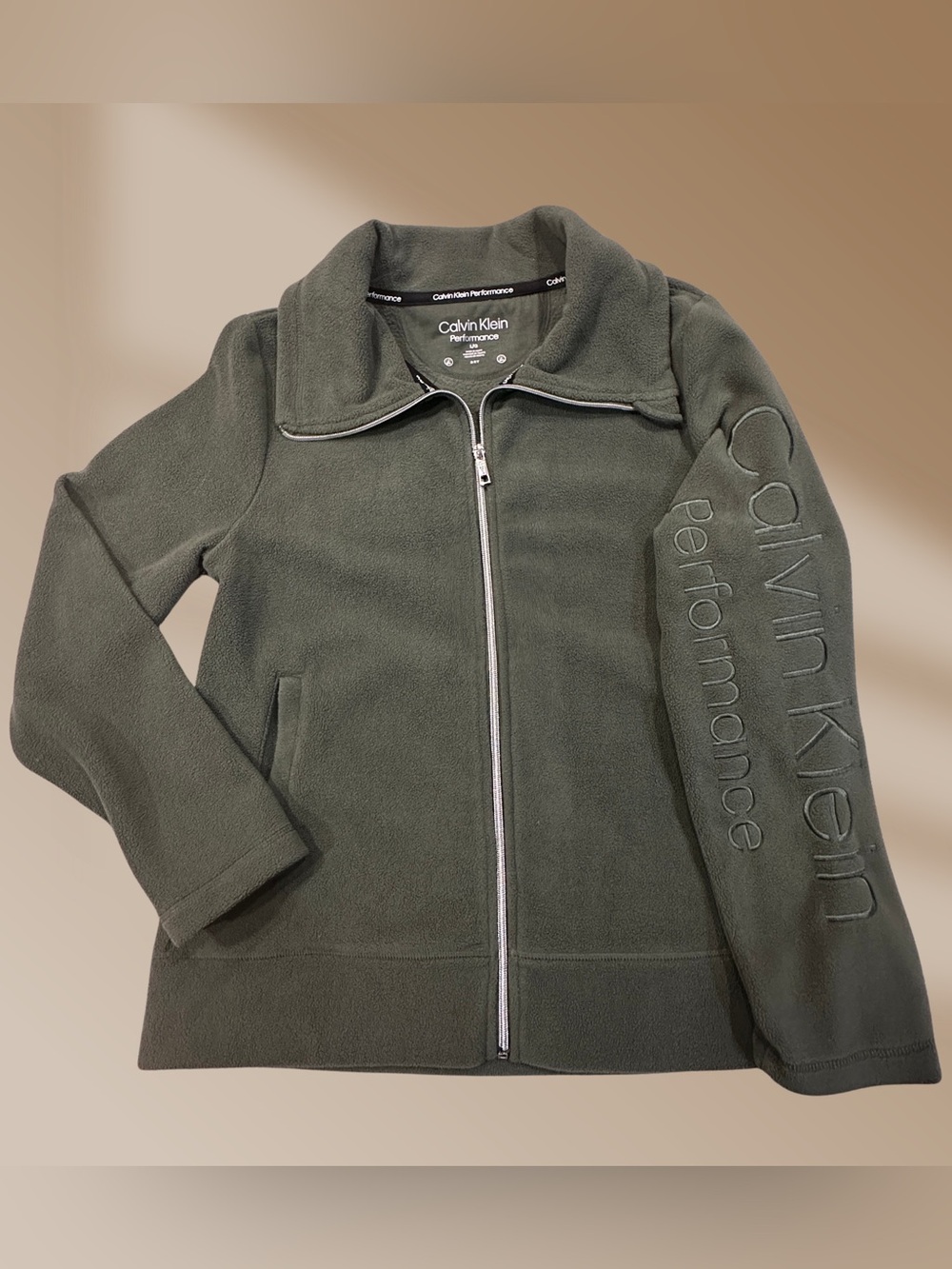 Calvin Klein Performance Women's Olive Green Full-Zip Fleece Jacket Size Large